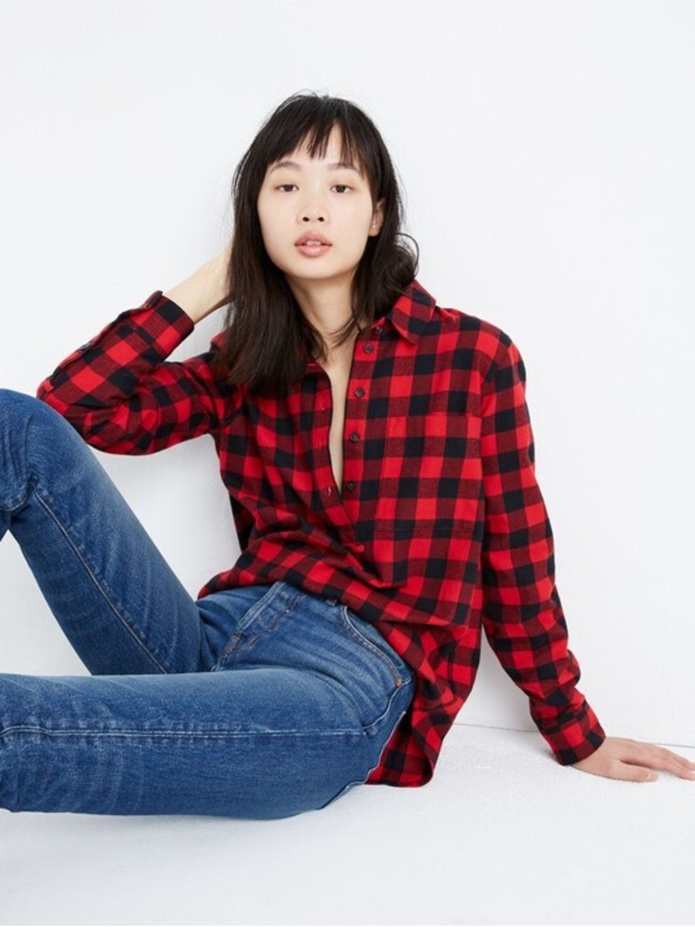 Madewell Flannel Popover Shirt in Buffalo Check